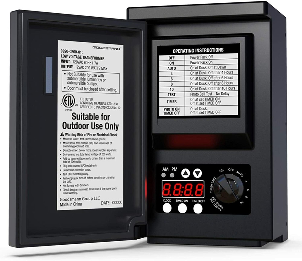 Goodsmann Low Voltage Transformer With Photo Eye Sensor and Timer