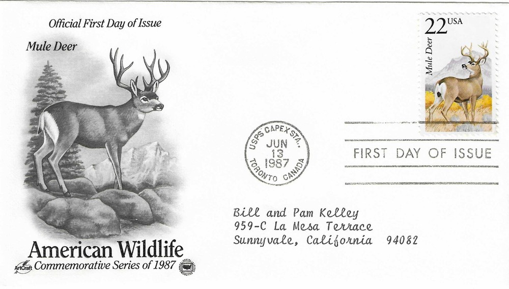 STAMP US SCOTT 2294 "Mule Deer" 22 CENT 1987 FDC - C