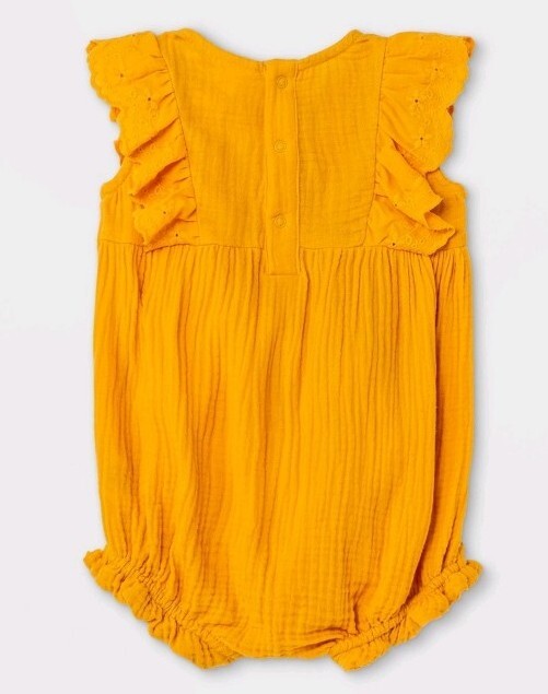 Cat & Jack Bubble Gauze Romper Girls 18 Month Sleeveless Mustard Yellow Ruffle