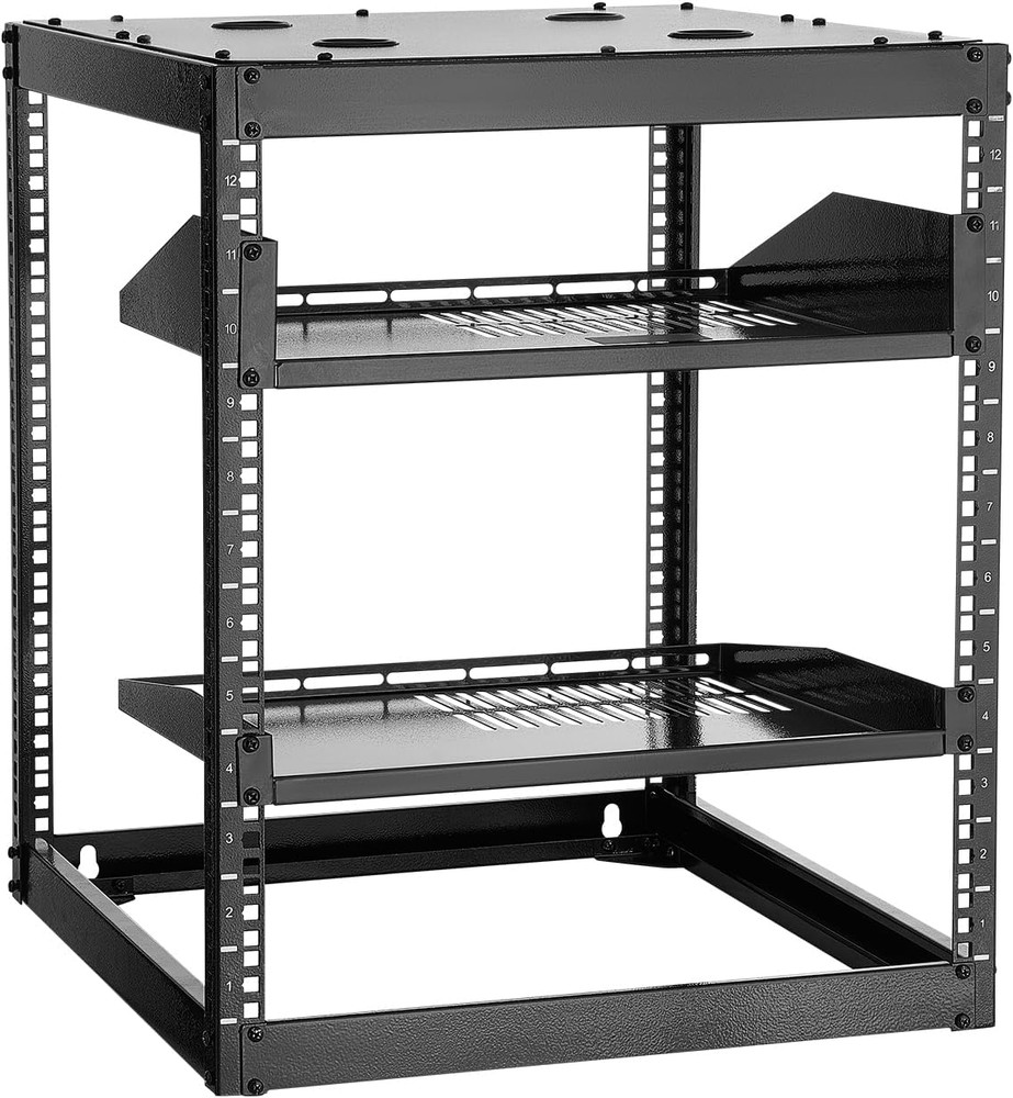 12U Server Rack, Open Frame Network Rack for IT & AV Gear, Floor Standing or Wal