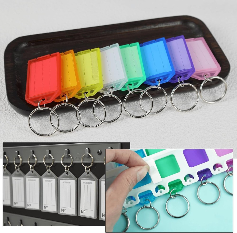 20 Pack Plastic Keychain Key Chain Tag Labels with Split Ring & Label Window for