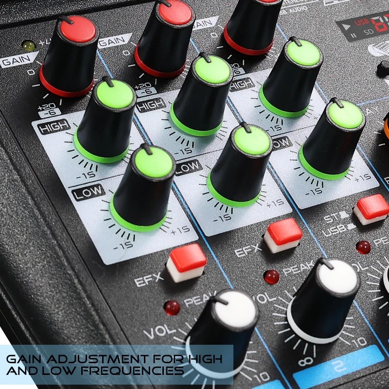 4 Channel DJ Mixer with Bluetooth, 48V Phantom Power, USB Interface, Karaoke
