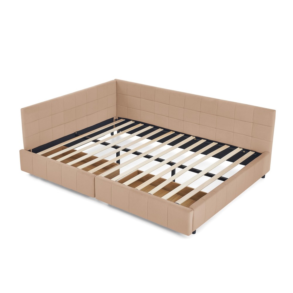 Queen Size Storage Upholstered Tufted Bed Frame, Sofa Bed Frame with Comfortab