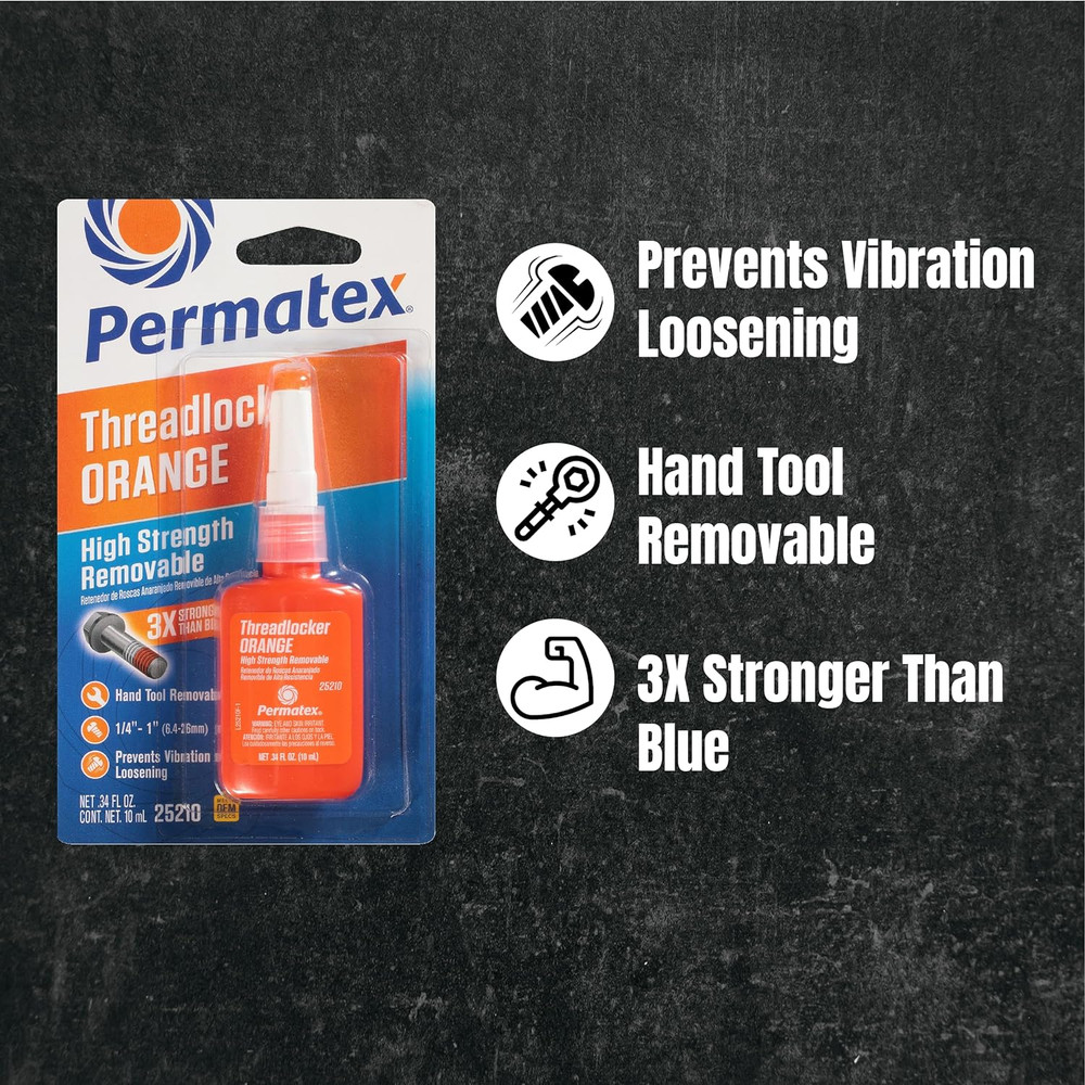 25210 High Strength Removable Threadlocker Orange Liquid, 10 Ml