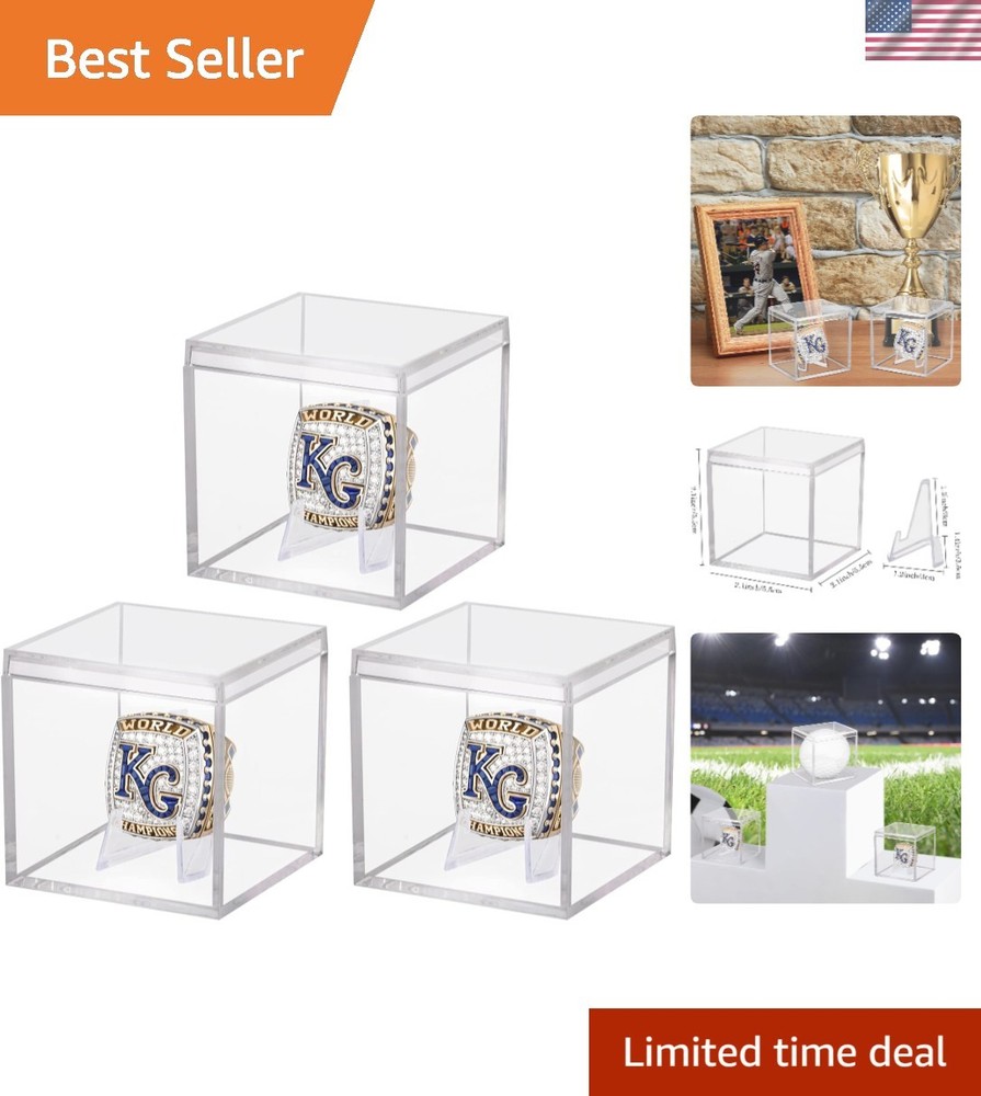 3 Pack Championship Ring Display Case Clear Acrylic Display Case- Storage Box