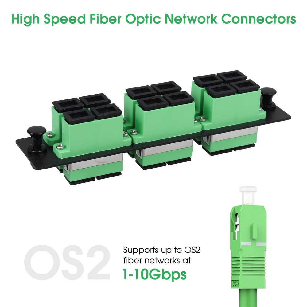 12-Port SC/APC Fiber Patch Panel Duplex Singlemode with 6 Green SC Adapters
