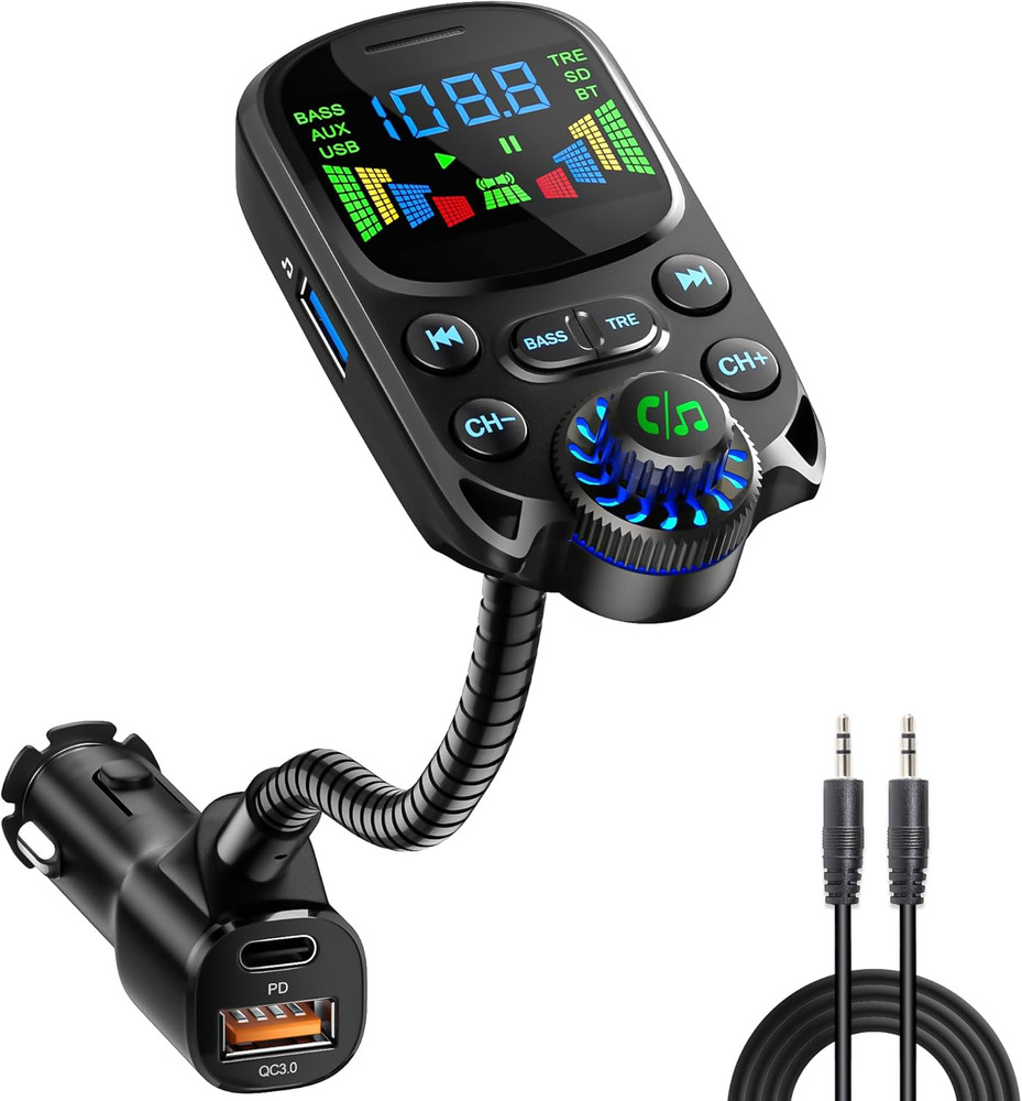 Bluetooth 5.3 FM Transmitter for Car SOARUN Bluetooth Car Adapter PD30W & USB Po