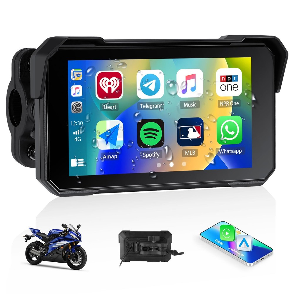 CarPlay Screen for Motorcycle,Portable Wireless Carplay/Android Auto for Moto...