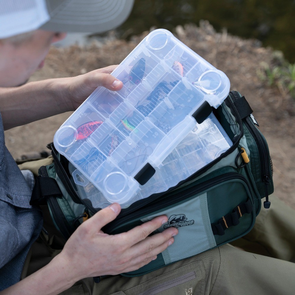 Soft Sided Fishing Tackle Bag with Two Medium Tackle Boxes, Durable Polyester