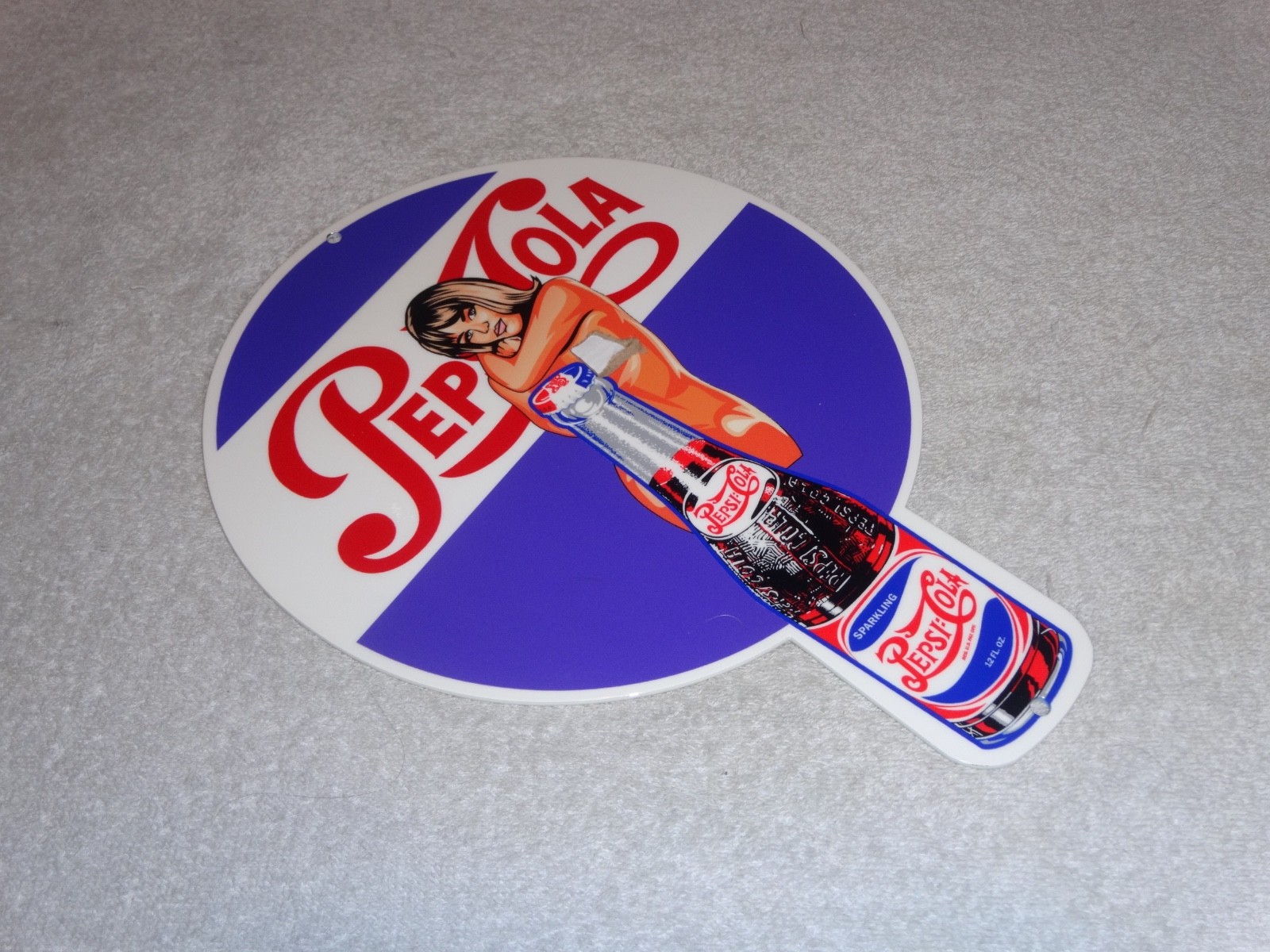 VINTAGE SPARKLING PEPSI COLA SODA BOTTLE &👩 WOMAN 12" METAL GASOLINE & OIL SIGN