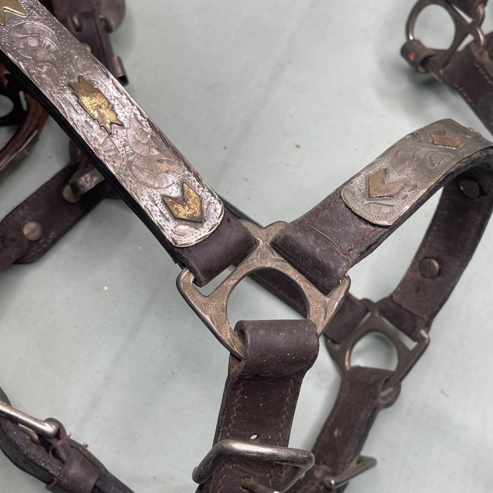 Vintage Western Silver Overlay Headstalls Lot 4 Engraved Horse Bridles Tack