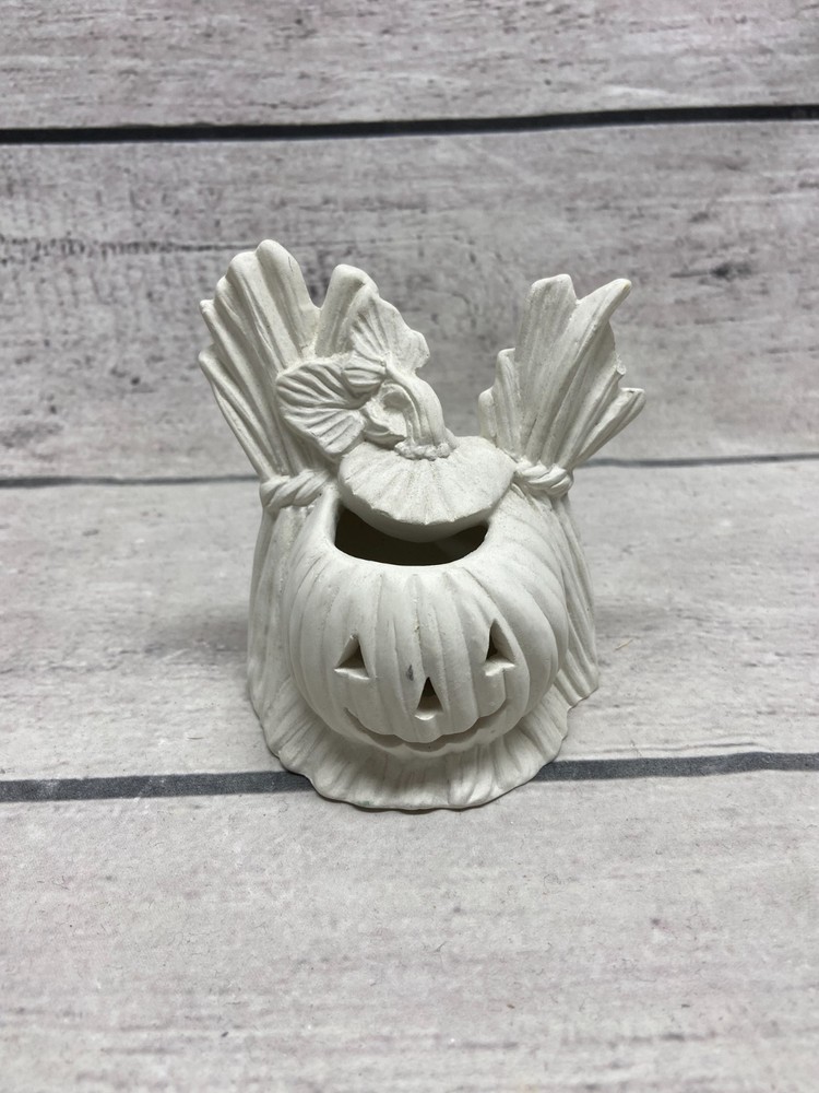 Ceramic Bisque Halloween Ghost & Jack-o'-Lantern Scarecrow