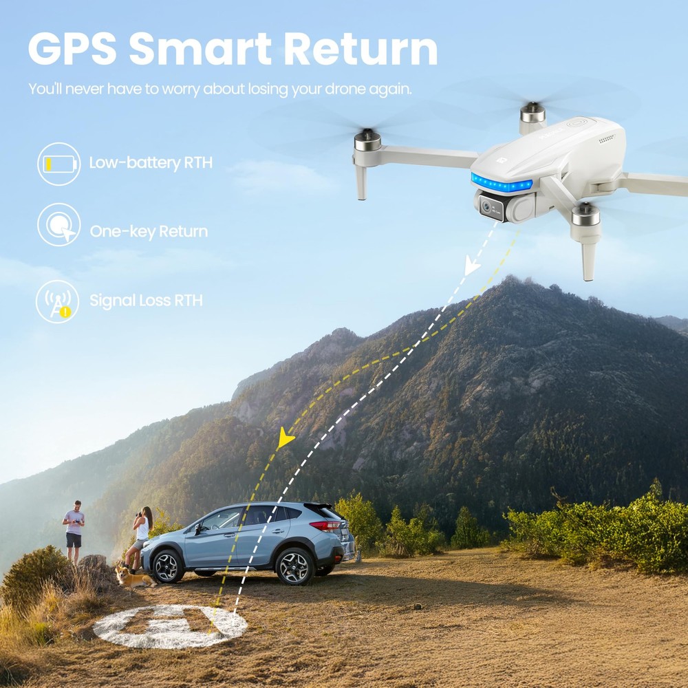 4K GPS Drone with Camera, FPV, Auto Return, 46 Min Flight, Foldable, 249g