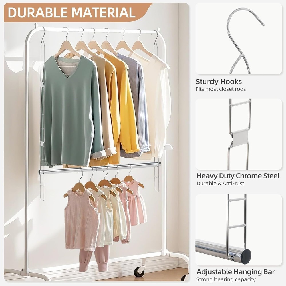 Adjustable Chrome Hanging Closet Rod - Space-Saving Organizer for Versatile Use