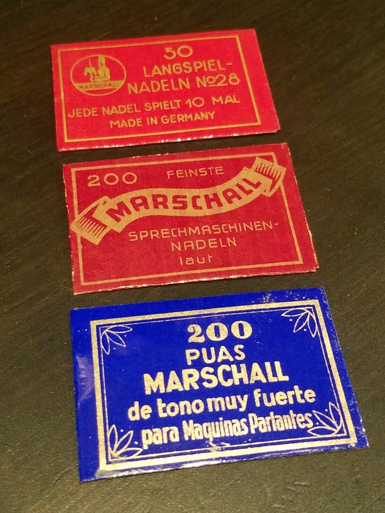 3 Gramophone phonograph needle packets, marschall, empty
