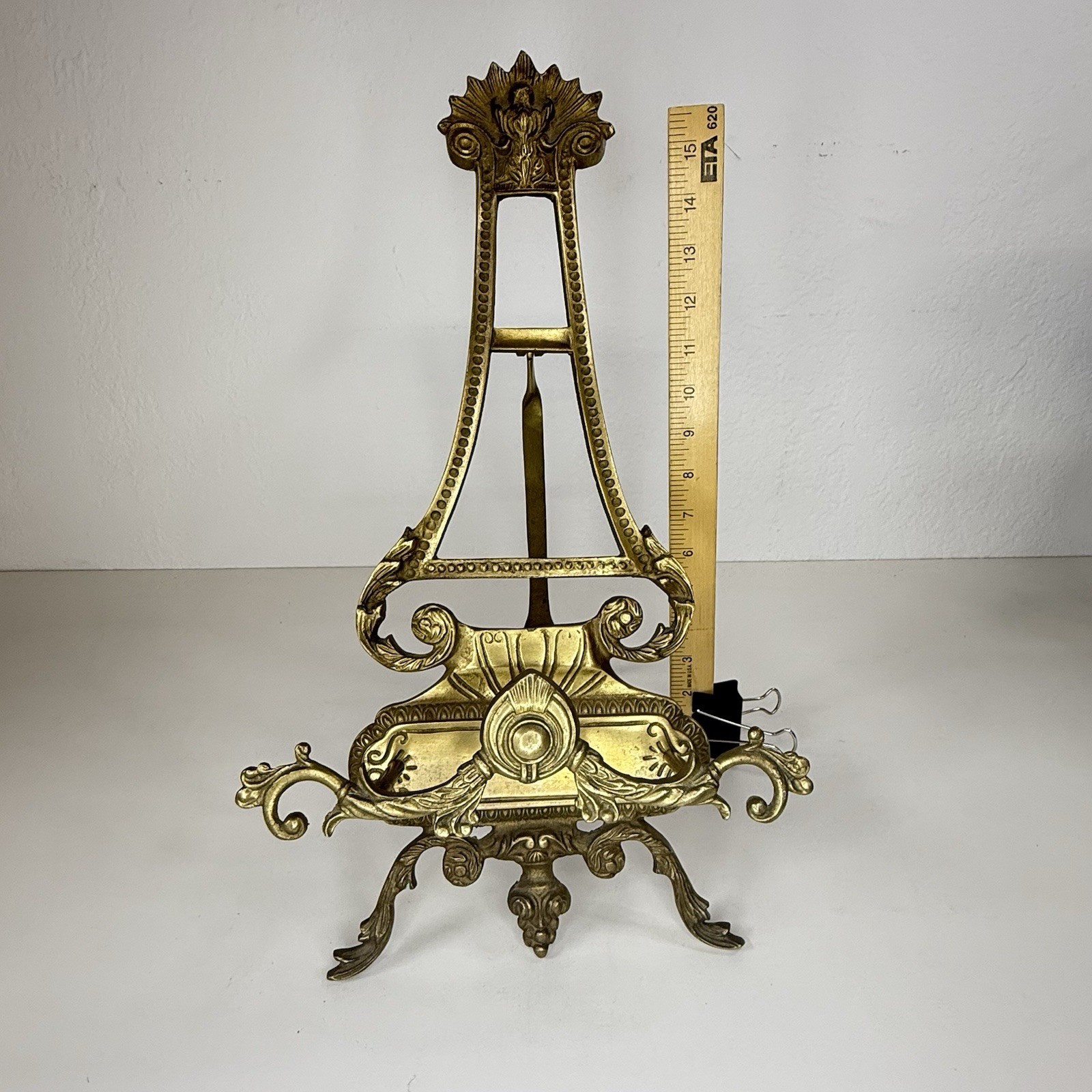 Vintage Large Victorian Style Ornate Brass Tabletop Display Easel