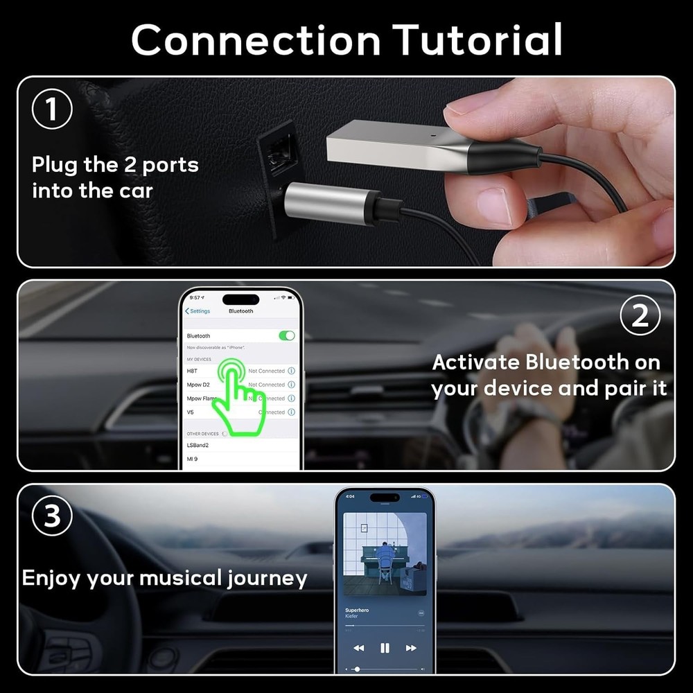 Bluetooth 5.3 Adapter for Car - Hands-Free Calls & High-Quality Music Streaming