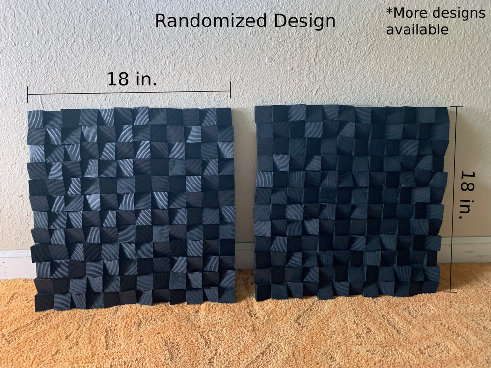 18x18 in. Black Wood Acoustic Sound Diffuser Panel/Wall Art Randomized Pattern