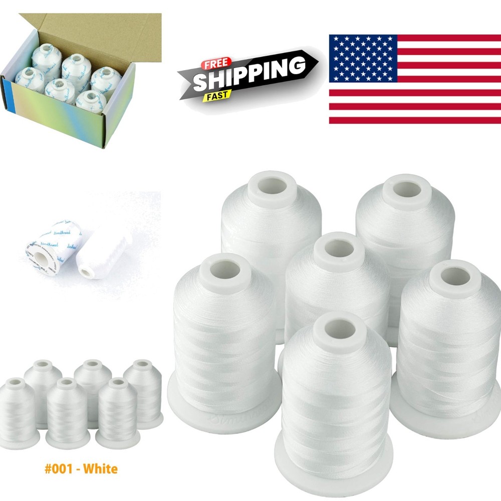 Durable White Polyester Embroidery Thread 6 Spools 1000M Perfect for Beginners
