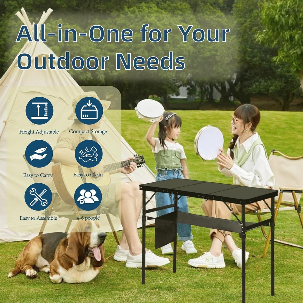 Folding Camping Table W/ 3 Adjustable Height 3ft Foldable Aluminum Camp Table