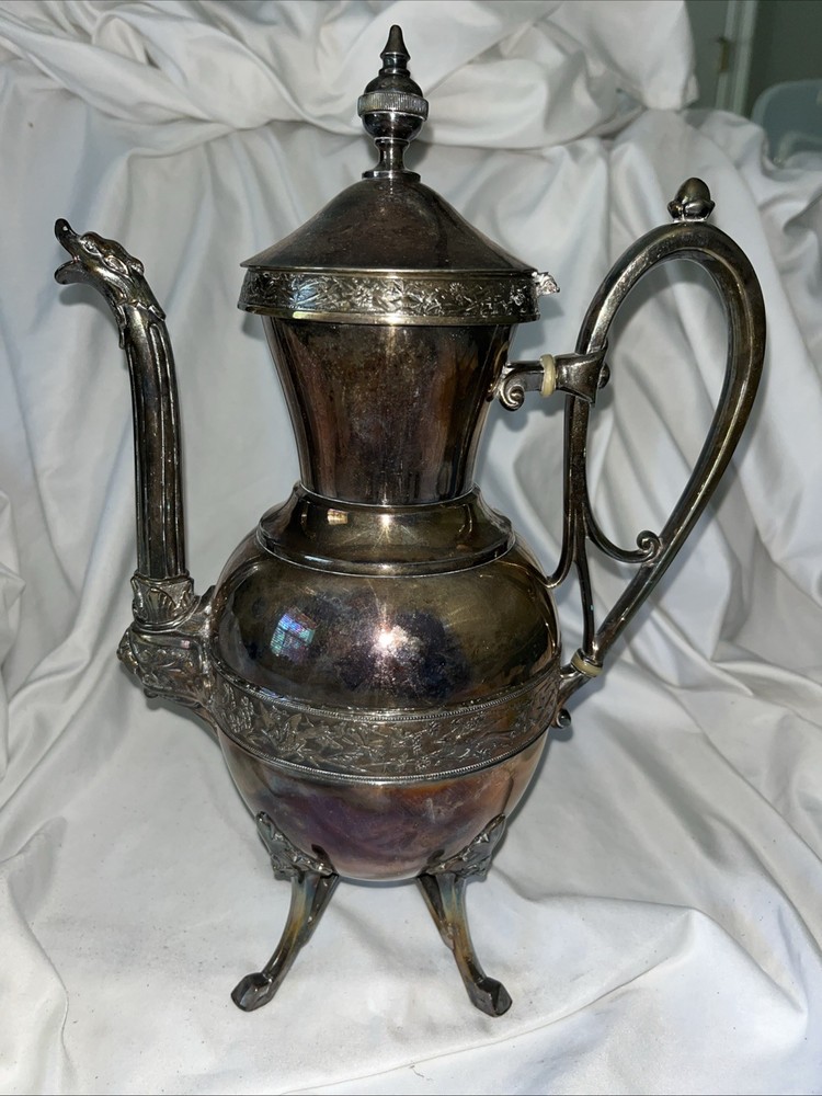 Antique Silver Plated Footed Coffee/Teapot 12.5” Tall With Lid ~ 6