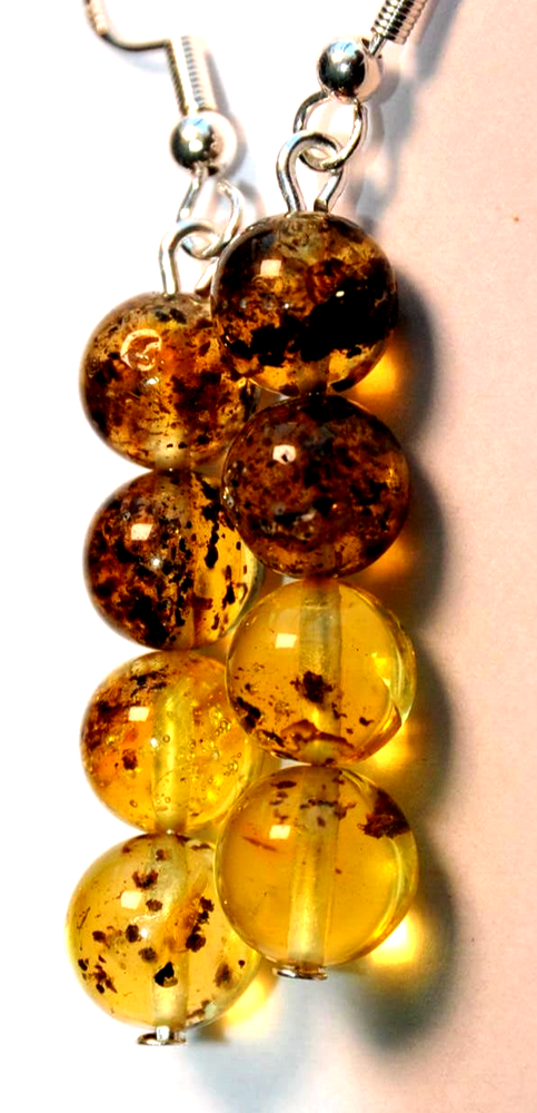 ✅RUSSIAN SOVIET EARRING SILVER HOOK BALTIC SEA AMBER 琥珀 DROP GOLD STONE EGG ROCK