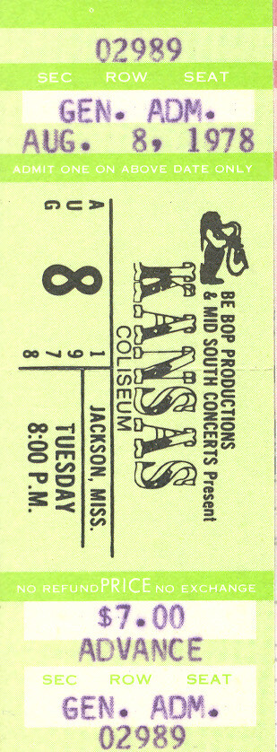 Kansas Concert Ticket 1978 Green