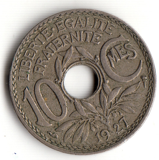 France 10 Centimes 1927 as shown