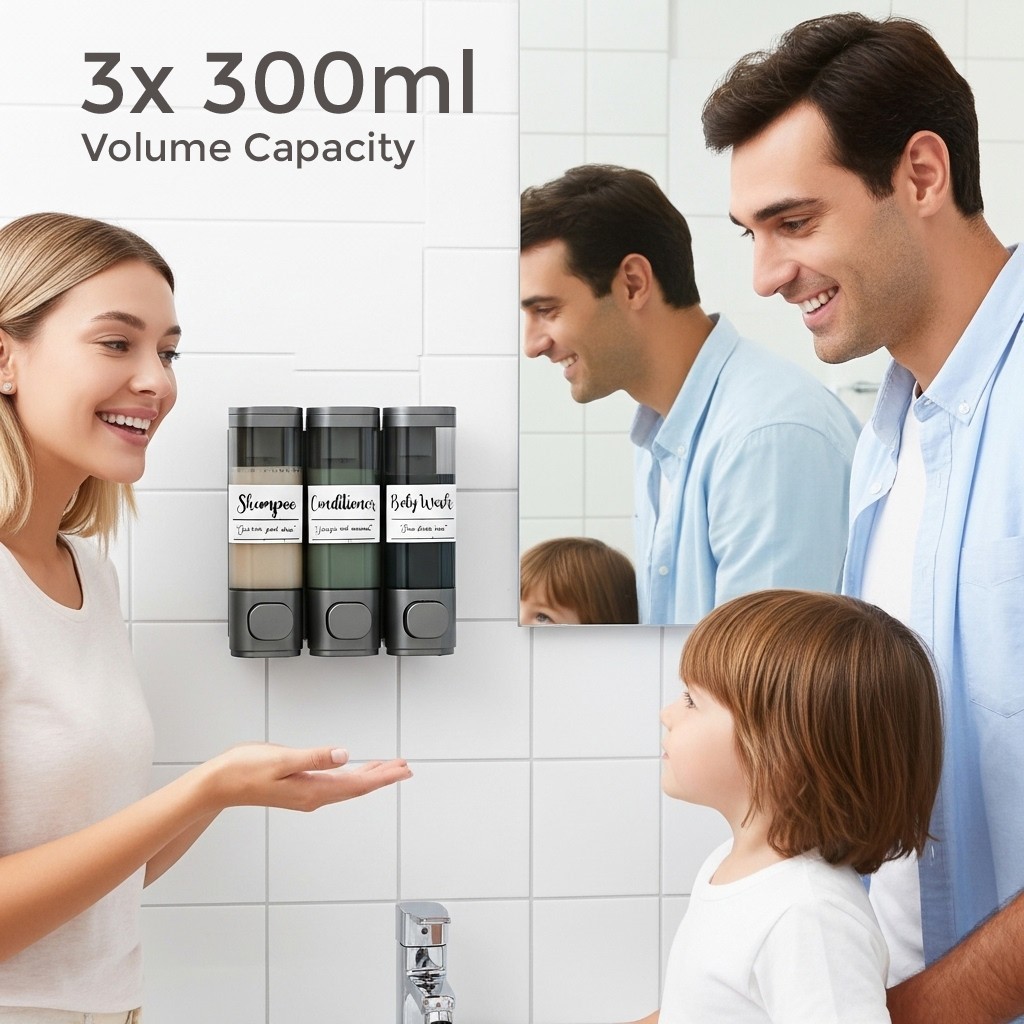 uMadeUs 3 Chamber Shower Dispenser - No Drill - Wall Mount - Easy Installation