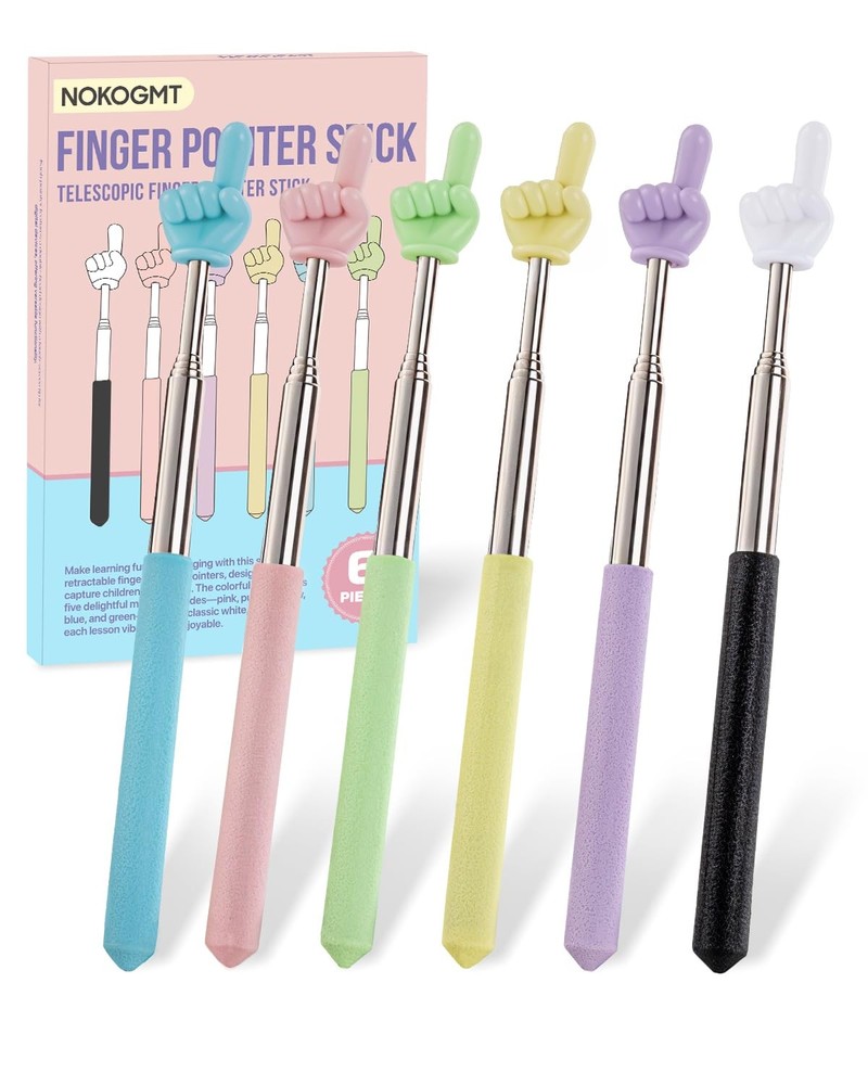 NOKOGMT 6PCS Finger Pointer Stick for Classroom – Extendable Teacher Pointer...