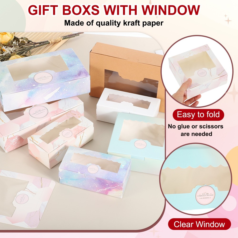 5.3 x 5.3 x 2" Pink Marble Bakery Boxes, 30 Pack