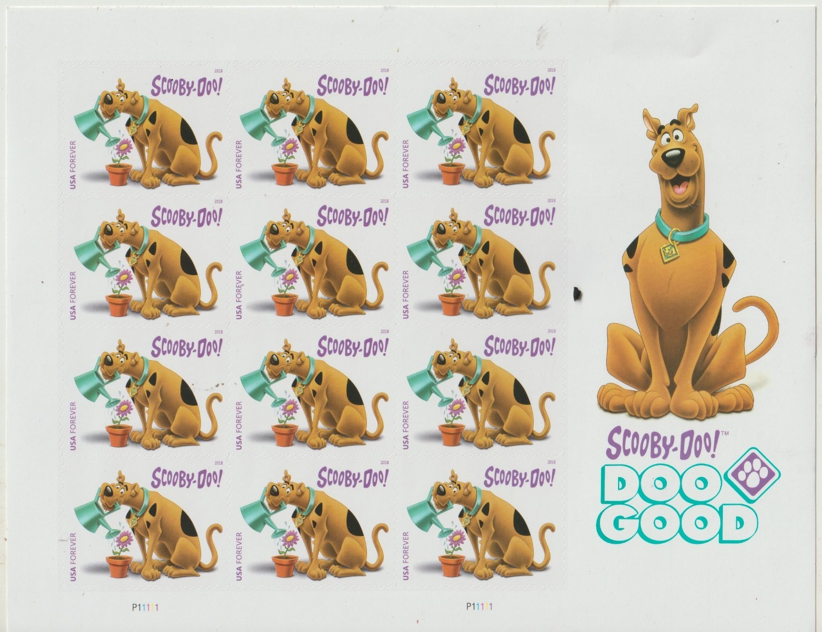 USPS Scooby-Doo! Sheet of 12  stamps sent from OKC, Oklahoma
