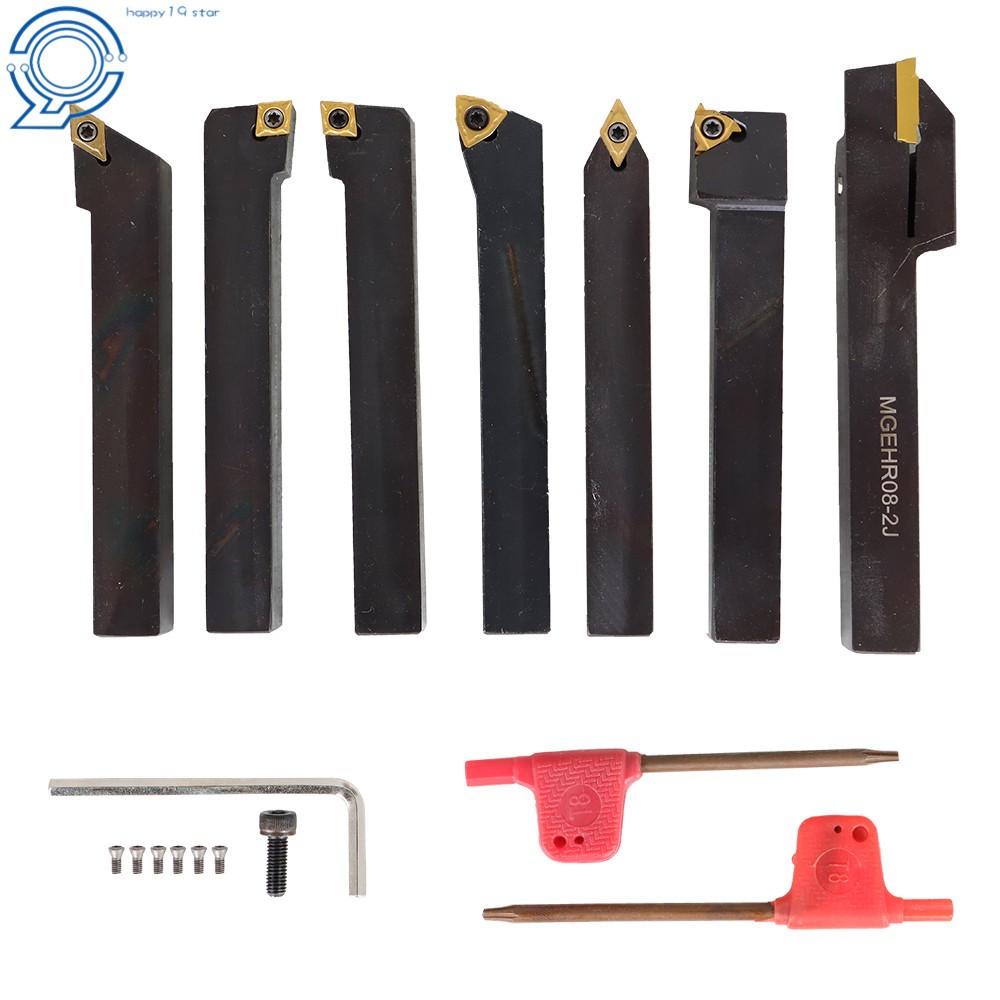 Carbide Indexable Turning Tool 1/2" 7PCS Lathe Tool Bit Set Thread Insert+Holder