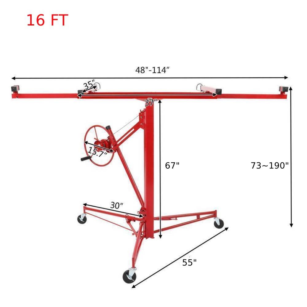 16FT Drywall Panel Hoist Dry Wall Rolling Caster Lifter Construction Tool Red