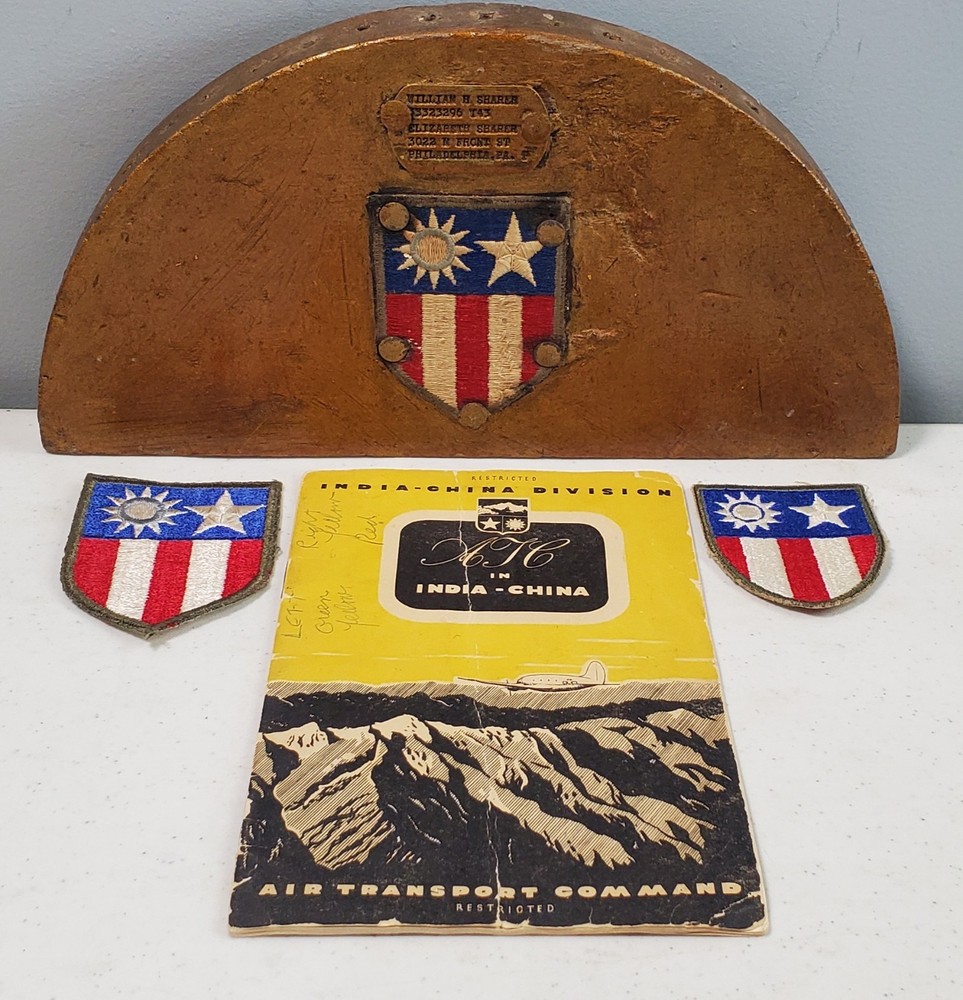 WWII CBI Display -- CBI Patches, Dog Tag, ATC Booklet