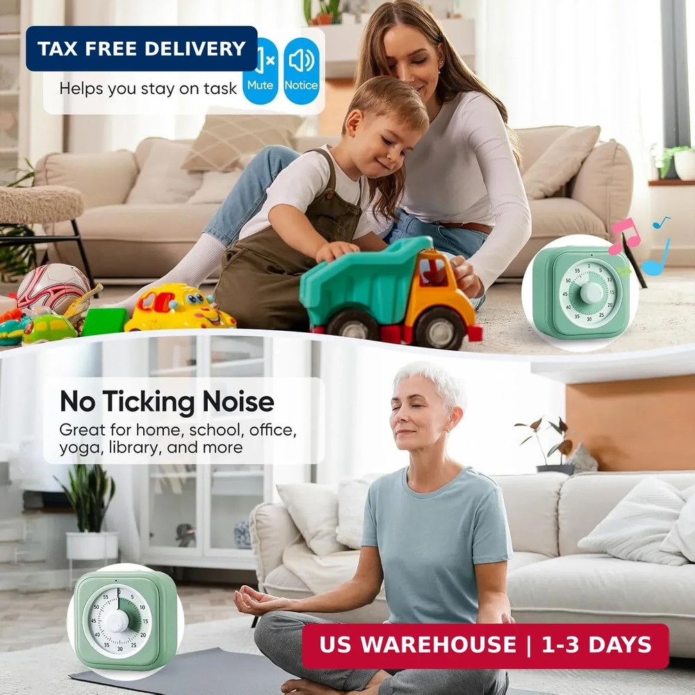60 Minute Visual Timer for Kids, Silent Countdown Clock, Time Management Tool fo