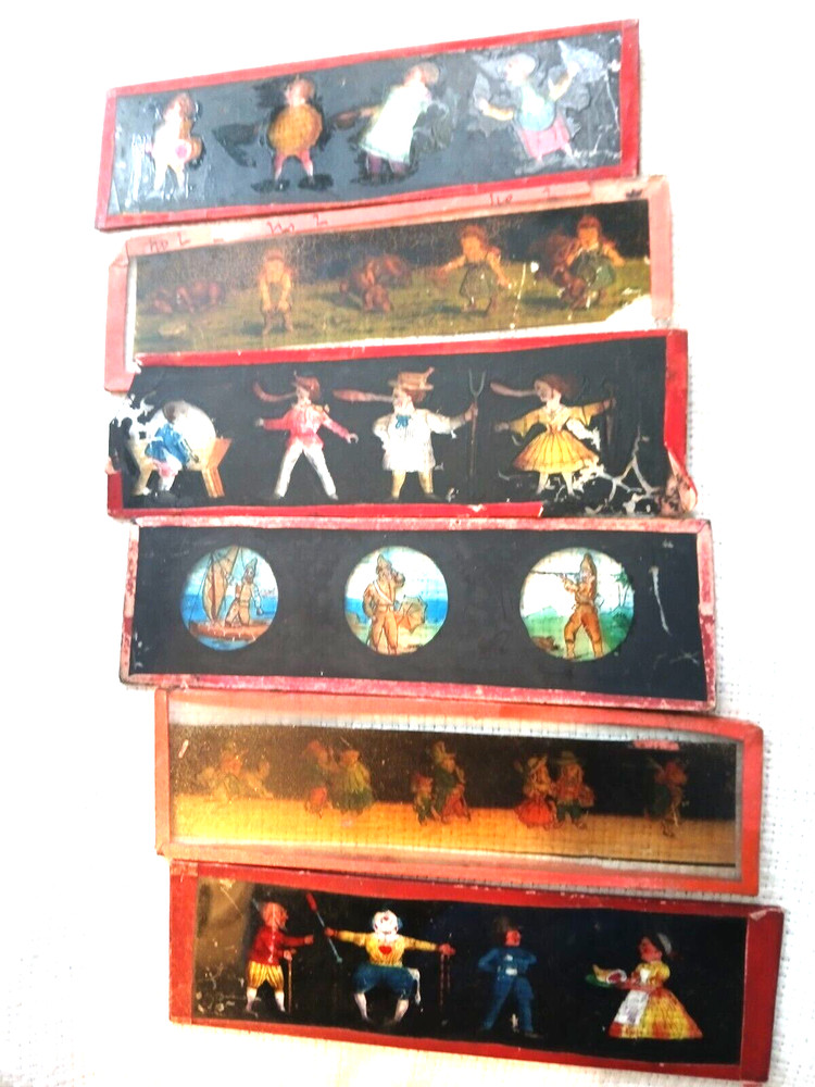 victorian magic lantern push slides x 6 af