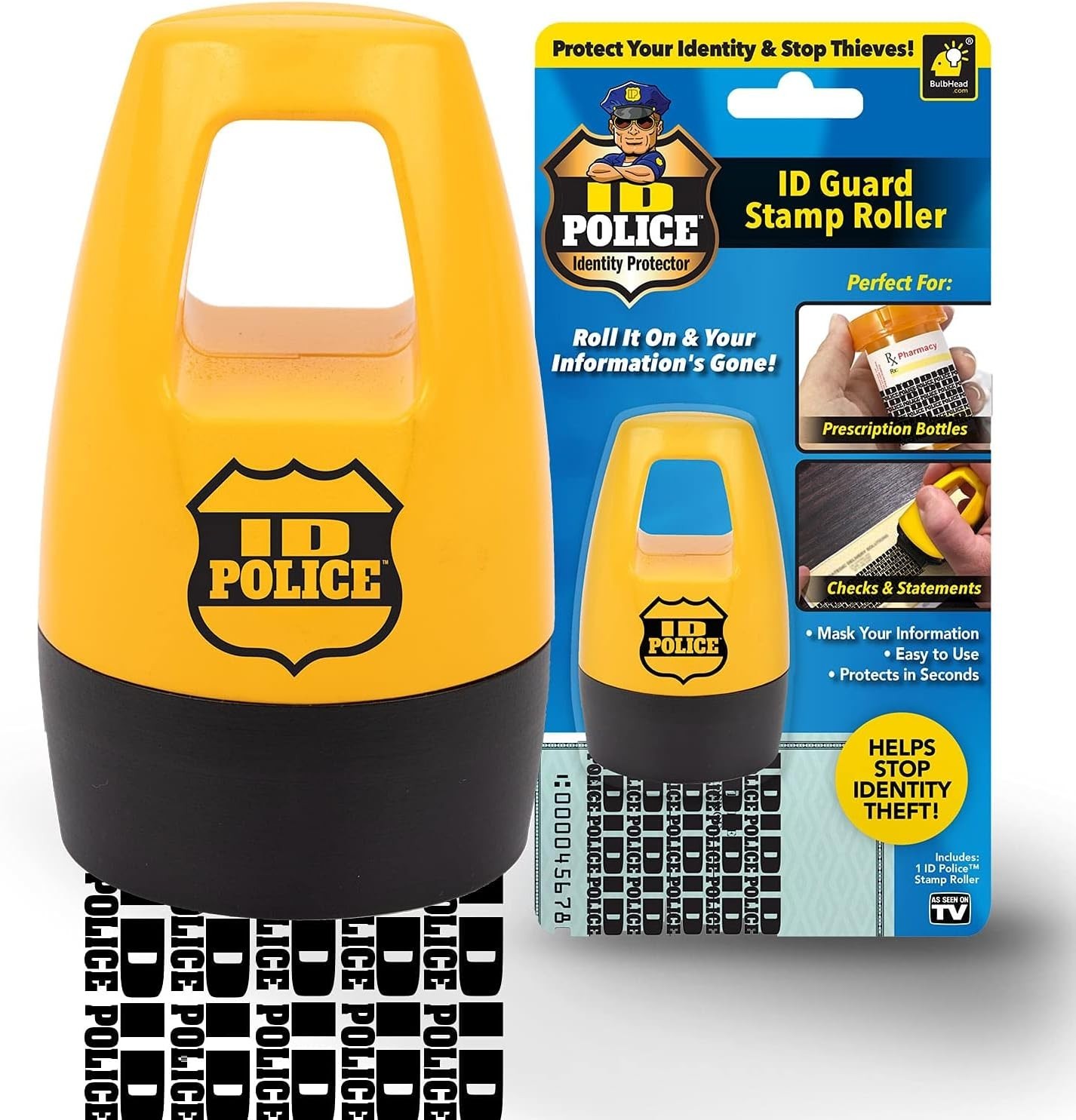 ID Police, AS-SEEN-ON-TV, Identity Theft Protection Stamp Roller, Fast, Easy,...