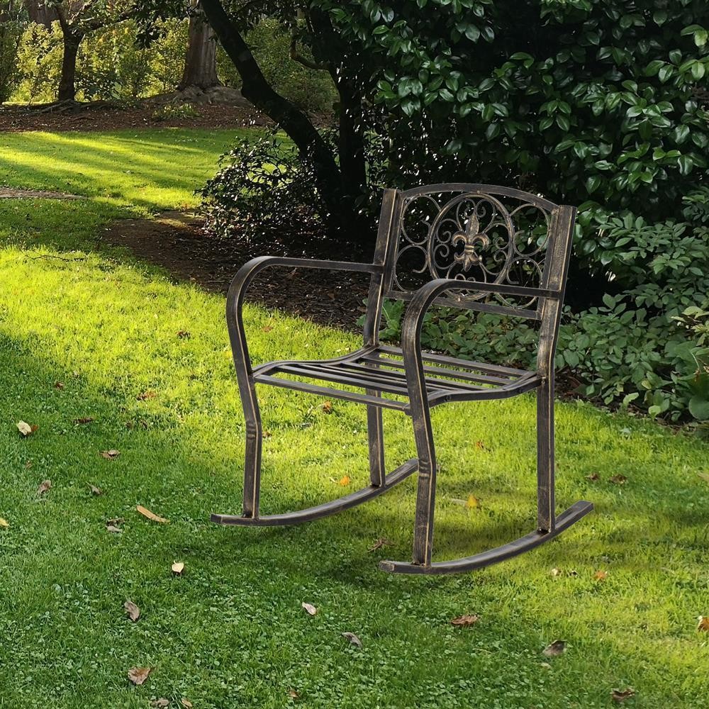 22in Heavy Duty Metal Double Rocking Chair for Patio Outdoor Garden Bench Glider