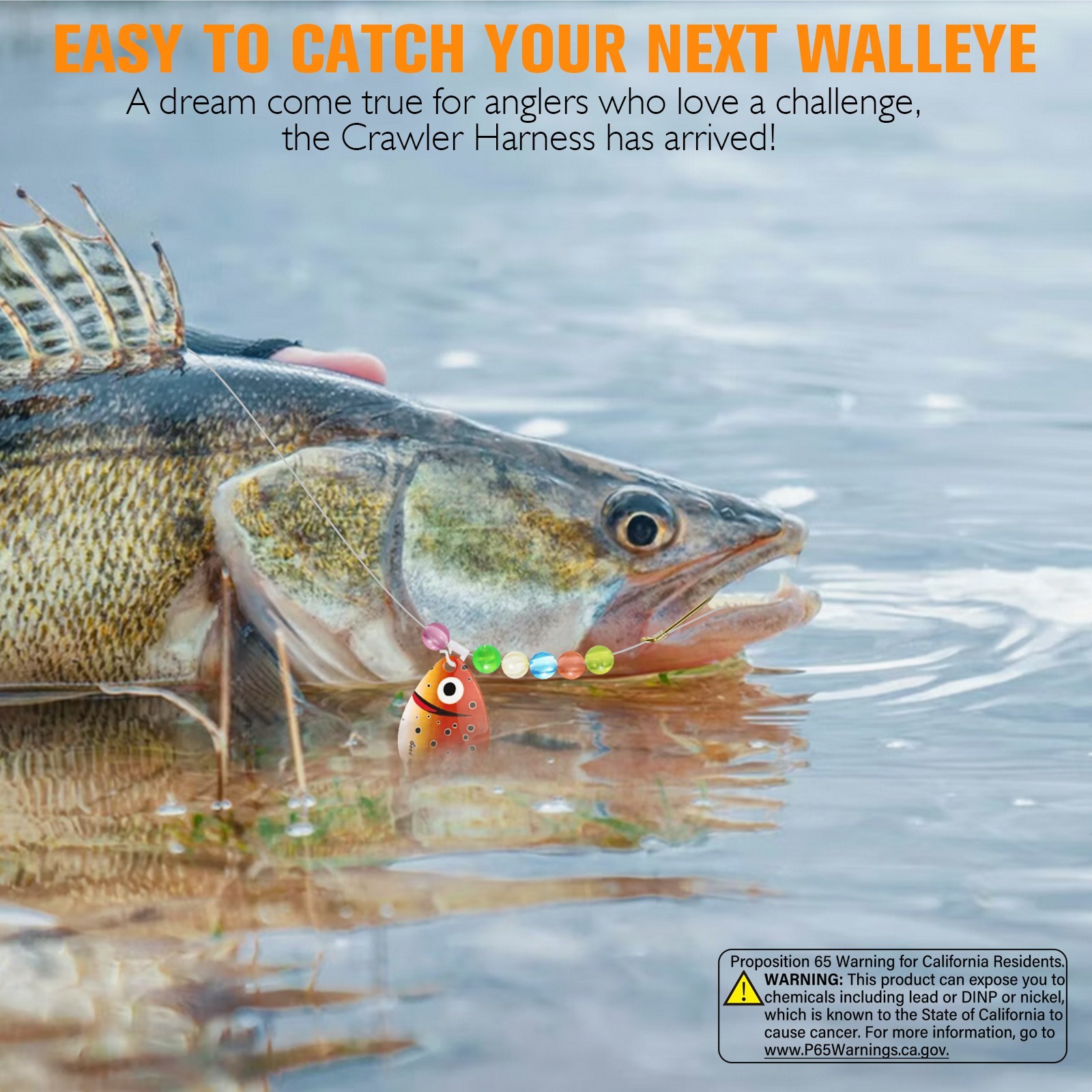 Walleye Rig with #4 Baitholder #8 Treble Hook, Spinner Rig Crawler Harness 7PCS