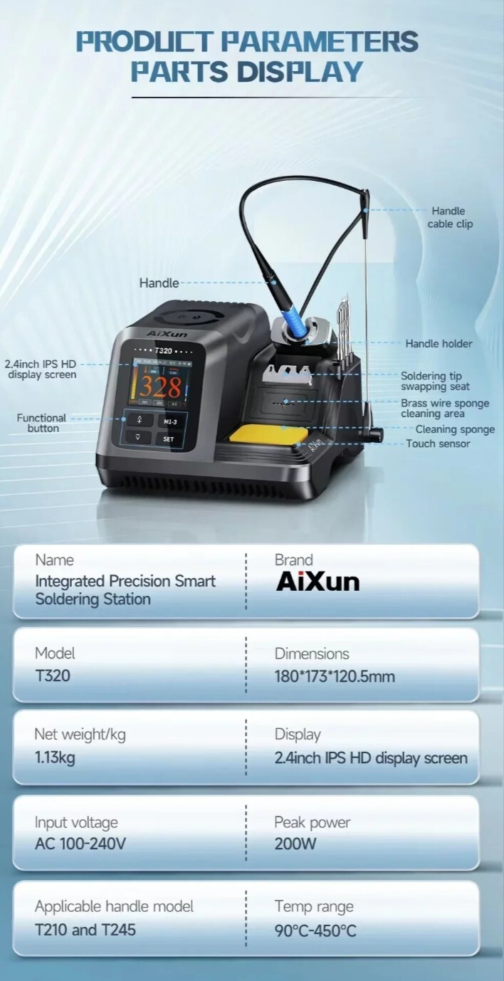 JCID AIXUN T320 Smart Soldering Station With T210 and T245, 2 Handles 6 Tips