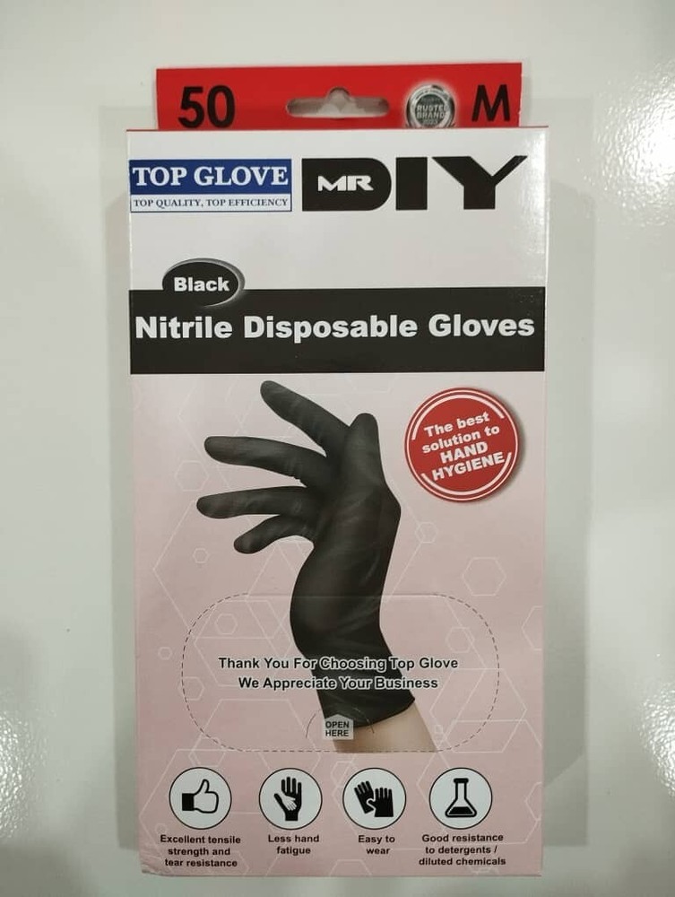 Disposable Nitrile Gloves - Black 50 pcs