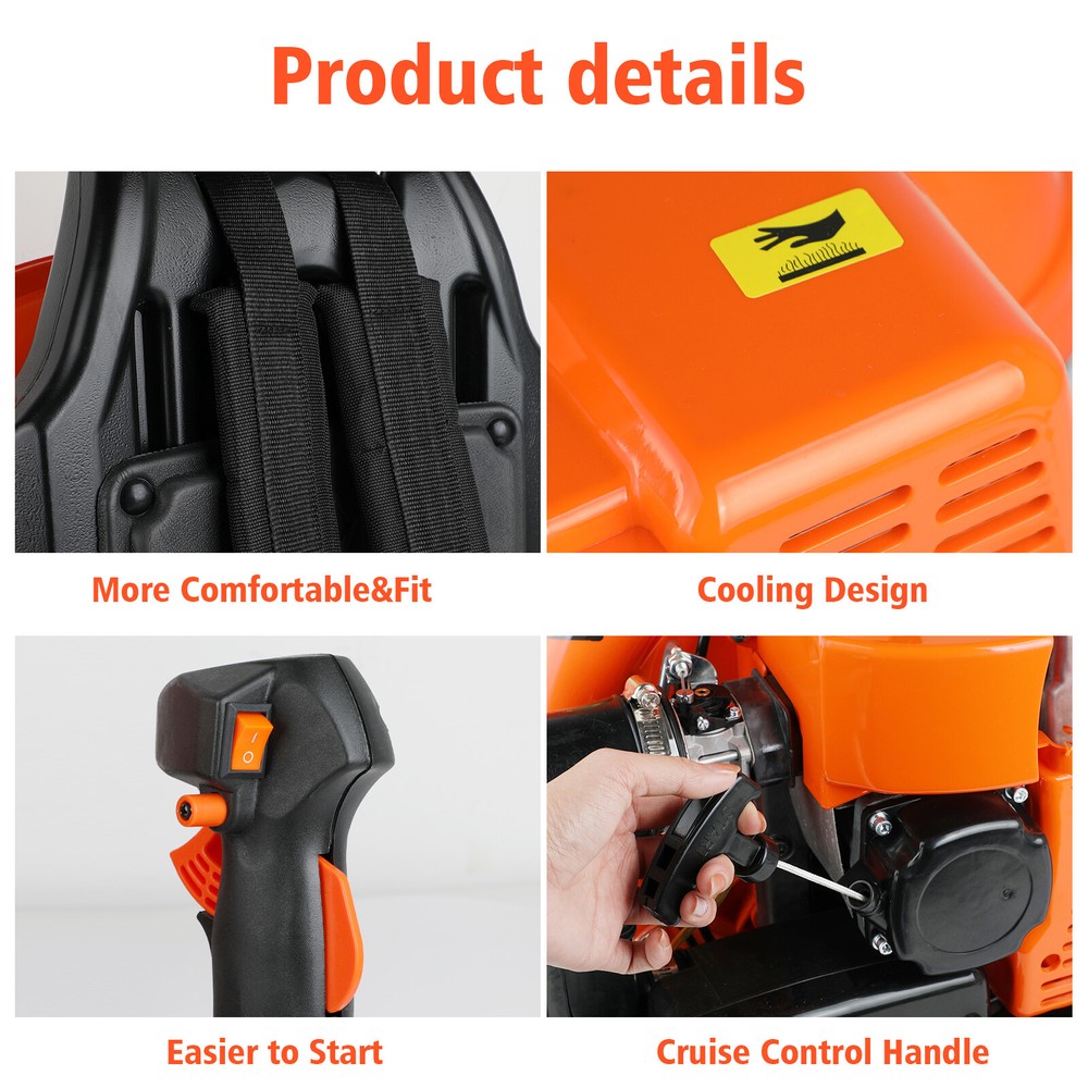 63CC Backpack Gasoline-Powered Leaf Blower Gas Blower 665CFM 2-Stroke Engine