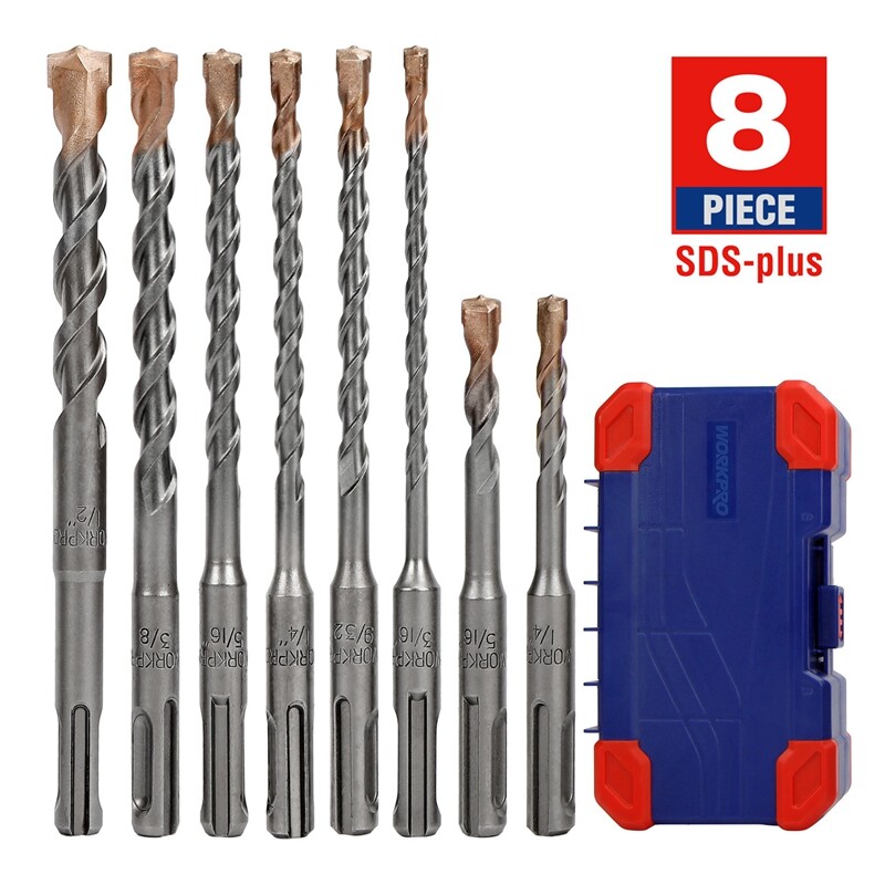 WORKPRO 8PCS SDS-plus Drill Bit Set Carbide Tip SDS Rotary Hammer Drill Bit Sets