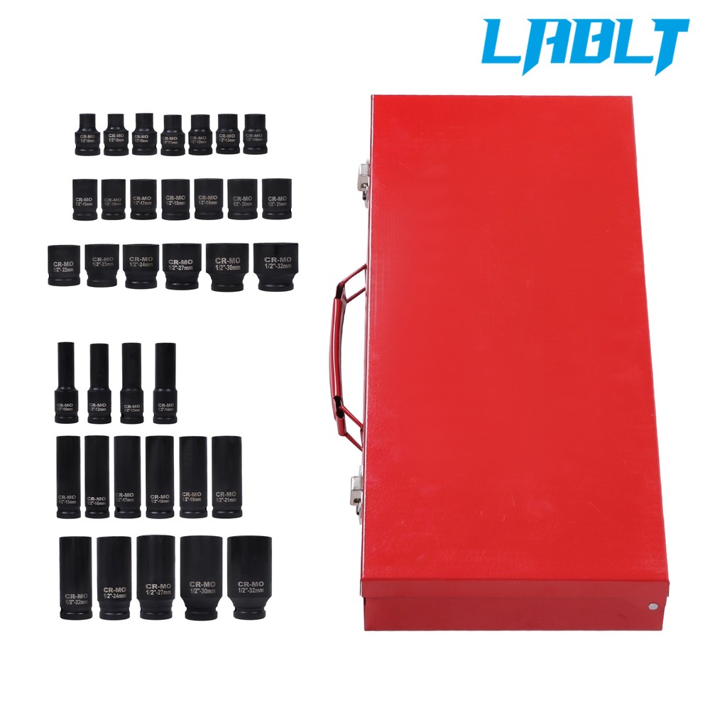 LABLT 1/2 Inch Drive Deep Impact Socket Tool Set Metric Garage Workshop Tools