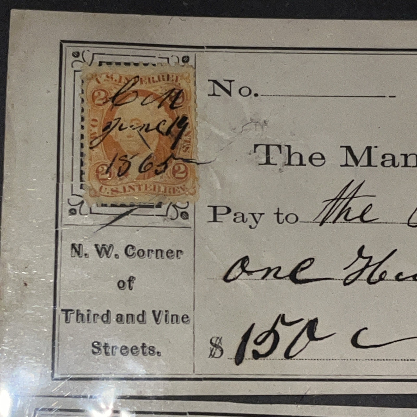 SET OF FIVE HISTORIC PHILADELPHIA REVENUE STAMPED CHECKS 1865-1873 US 2c STAMPS