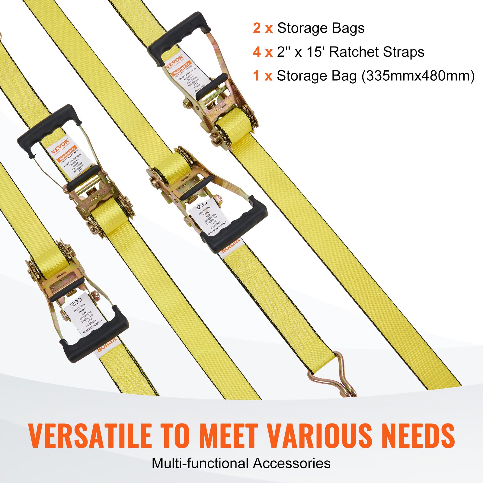 VEVOR 4 Pack Ratchet Tie Down Straps 5000 lbs 2" x 15' Heavy Duty Double J Hook