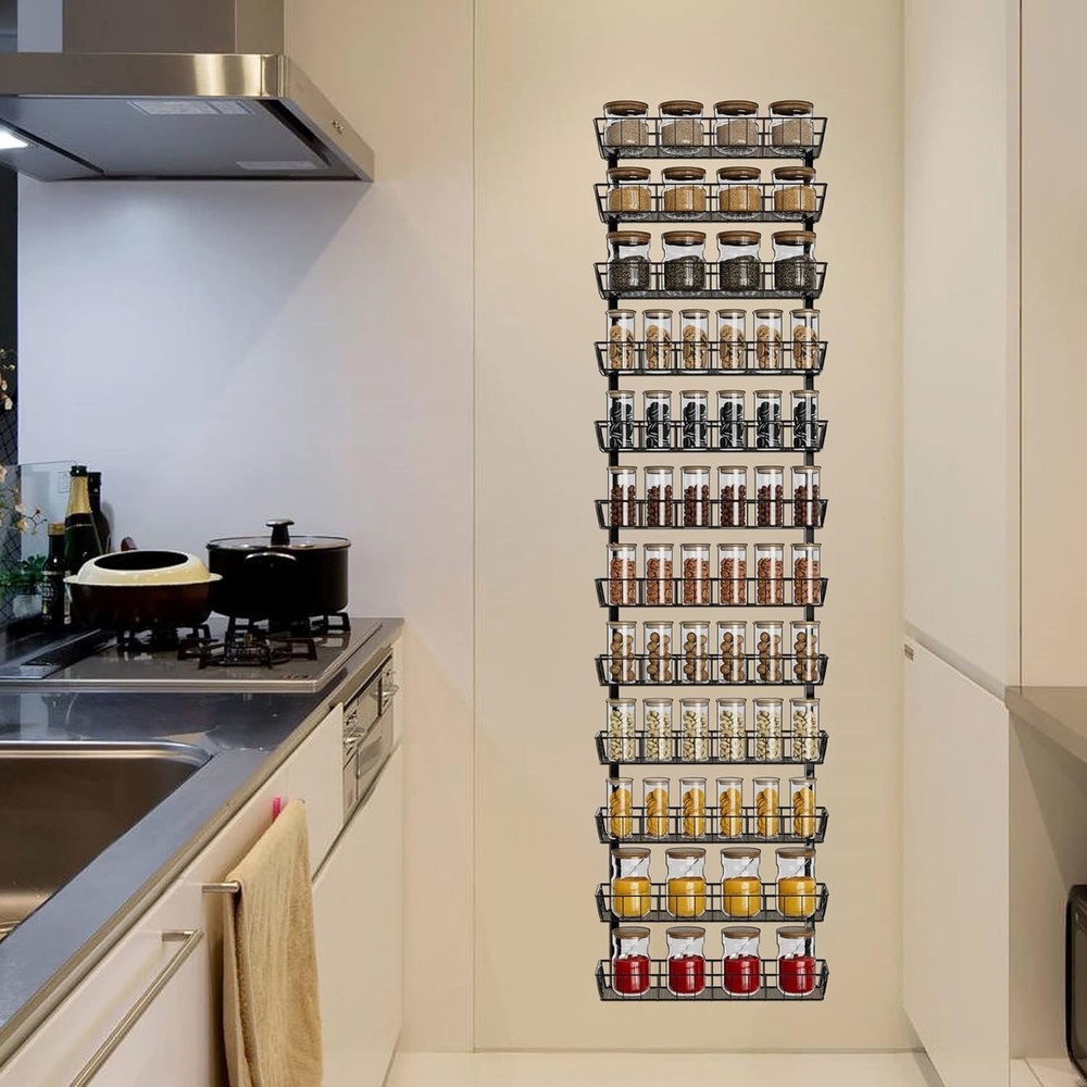 Adjustable Wall Mount Spice Rack Organizer, 12-Tier Dual-Use (Multi-Use) Hanging