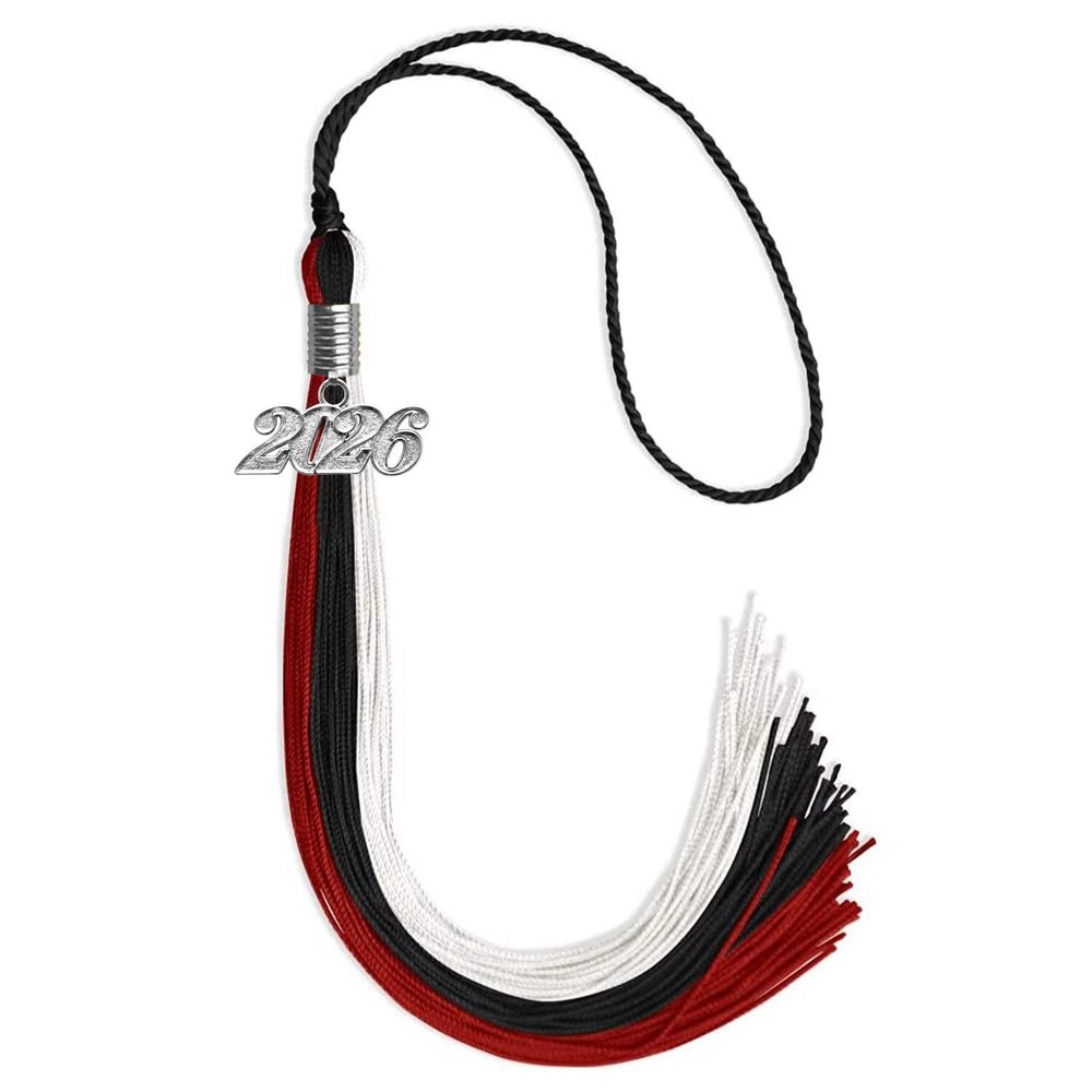 Endea Graduation Black/Red/White Tassel With Silver Date Drop