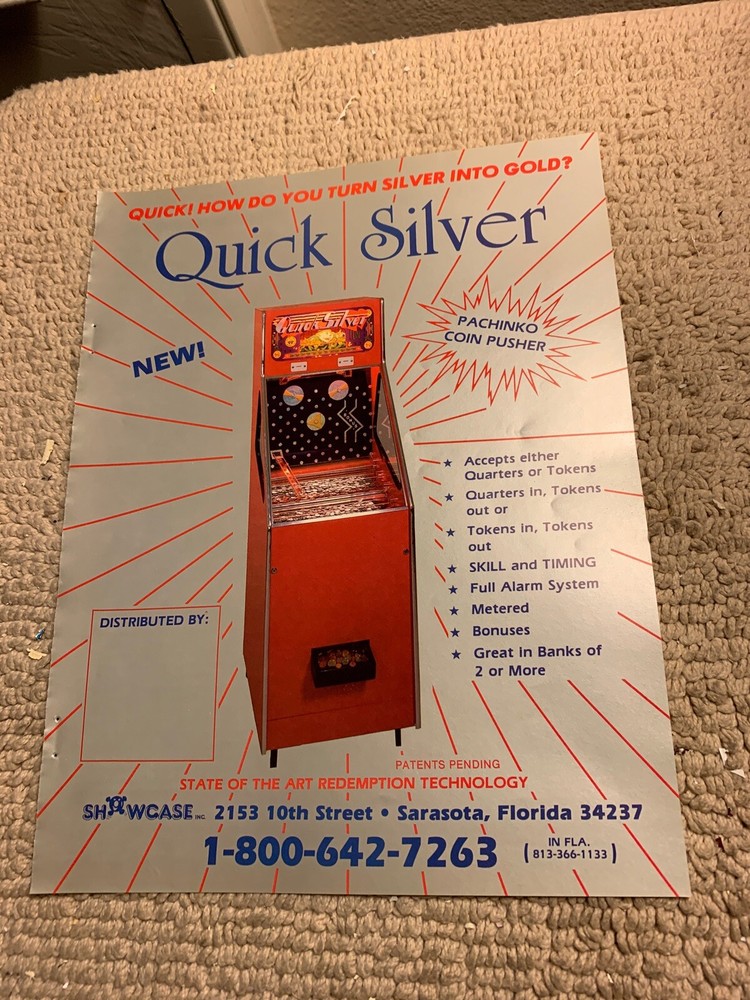 11- 8 1/4” Quick Silver 1988 arcade game AD FLYER